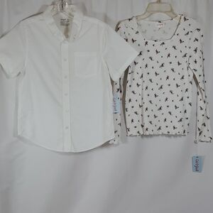 Cat & Jack Bundle Of 2 Childrens Tops Solid, Floral ~ White